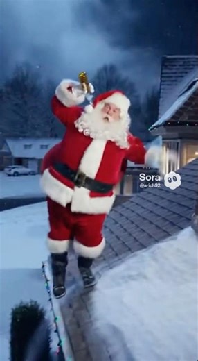Drunk Santa Claus falling off the roof