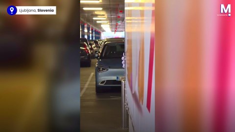 Rolling Santa glides through shopping mall in Slovenia