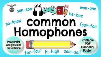 Homophones - Presentation Slides & Printable Handout/Poster