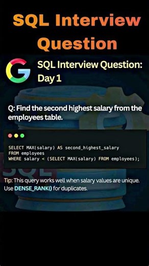 Find Second Highest Salary In SQL #sql #interview
