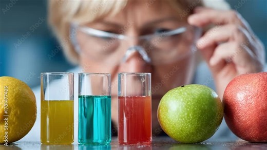 Closeup of a geneticist analyzing taste profiles and sweetness levels of newly developed hybrid citrus varieties in a modern lab.