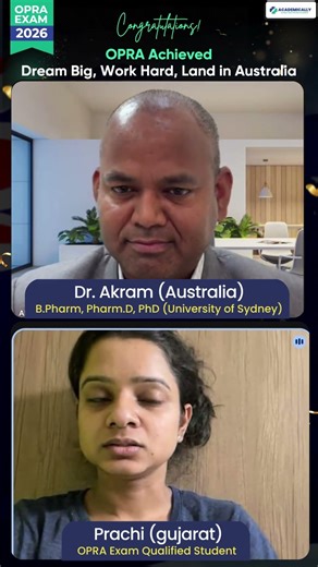 OPRA Exam Australia Result 2026 | B.Pharm Nirma University to USA Masters to Australia