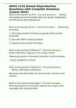 ADVS 1110 Animal Reproduction Questions with Complete Solutions Latest 2025 pdf