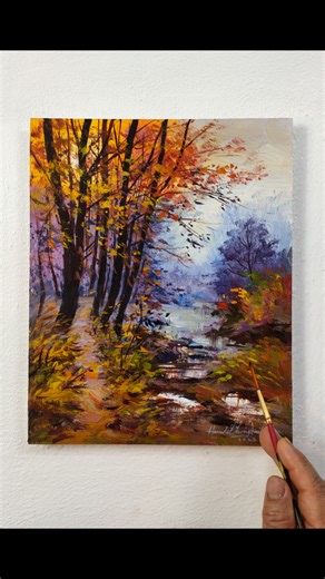 Beautiful "Autumn Forest Path" landscape painting 🍁🍂🌳💧☀️🌤️/Acrylic on paper 🖌️ #easy #beautiful #landscape #painting #acrylicpainting #acrylic #art #paper #autumn #forest #road #trees #sunlight #cloudy #peaceful #chill | Hamlet Shougrakpam Art