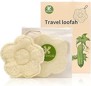 Travel Loofah Made from Real Egyptian Shower Loofah Spong Natural,Rough,Exfoliating,Quick-Drying,Lightweight,Rich Foam,Designed for Travel Convenient to Pack and Carry(2pack)