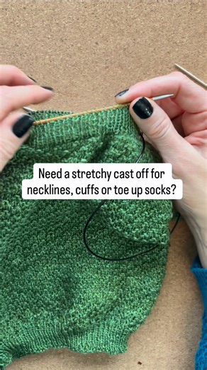 Tech Editor | Grader | Knitwear Designer on Instagram: "Have you tried doing a sewn cast off for a stretchy edge? If you’re finding a standard cast off is a bit too tight on a neckline, cuffs or toe up socks, save this for later! 🧶 1) Cut your yarn to approximately four times the length of the edge you are casting off and thread a tapestry needle. 2) Insert the needle purlwise into the first two stitches on the needle and pull the yarn through, leaving the stitches on the needle. 3) Insert the 