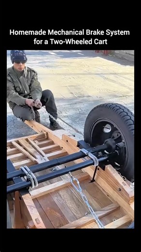 Engineering Gadgets on Instagram: "Homemade Mechanical Brake System for a Two-Wheeled Cart This video appears to showcase a homemade mechanical braking system designed for a small wagon or two-wheeled cart. The mechanism uses two metal bars combined with a U-clamp and spring assembly that press against the tire, functioning as a friction-based brake. The setup highlights practical problem-solving and hands-on craftsmanship, where simple mechanical components are arranged to achieve controlled br
