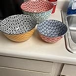 DOWAN Mixing Bowls, Ceramic Mixing Bowls for Kitchen, Colorful Vibrant Nesting Bowls for Cooking, Baking, Prepping, Serving, Salad, Housewarming Gift, Microwave Dishwasher Safe, 3.7/2/1 Qt, Set of 3