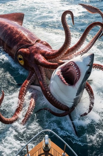 Who would win this battle? Giant Squid VS Great White Shark. #shark