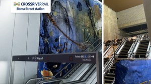 Station Art update 🎨 With escalators installed at Roma Street station it won't be long before we see the artwork 'Resistance and Survival' by Judy Watson appearing behind them! Towering above at a mighty 13 meters tall 🤯 See the art and learn more about the cultural significance of each artwork here: https://crossriverrailart.qld.gov.au/ Queensland Rail | Cross River Rail Delivery Authority