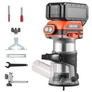 VEVOR Cordless Wood Router, 18V Brushless, Compact Variable Speed Palm Router with Fixed Base, 1/4-Inch Collet, Edge Trimmer Tool for Woodworking, Compatible with Makita 18V Batteries (No Battery) | VEVOR US
