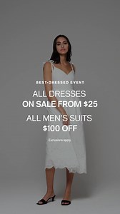 Turn heads at every event. All dresses on sale from $25 and all men’s suits $100 off. (Even new arrivals!) | Express