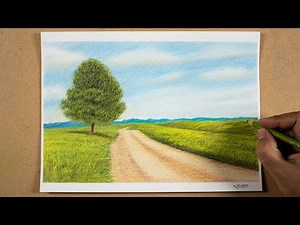 How To Draw A Landscape With Colored Pencils || Tree Drawing - Speed Drawing