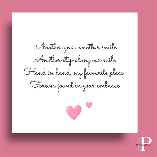 Romantic Anniversary Card, Love Poem Design, Partner Birthday or Valentines Keepsake - Etsy