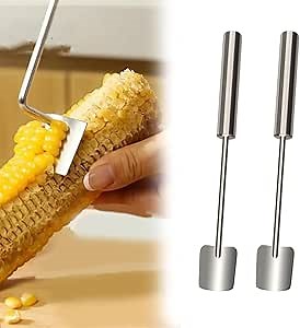 2025 NEW Long Handle Stainless Steel Corn Stripping Tool, Corn Cob Stripper,Corn Cutter, Corn Peeler,Easy Clean Corn Peeler Corn Cob Stripper Tool (2PC)