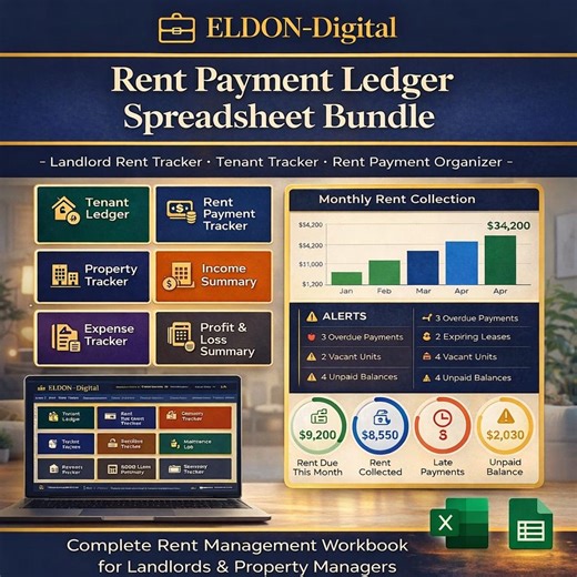 Rent Payment Ledger Spreadsheet | Landlord Tracker (excel, Google Sheets) - Etsy