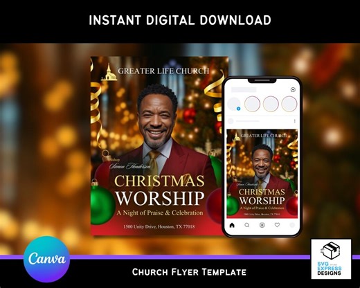 Christmas Worship Church Flyer Template | Canva Design (digital Download) - Etsy