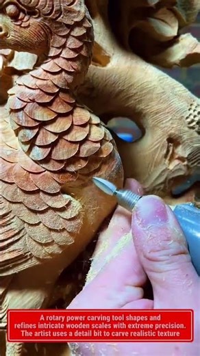 Insane Wood Carving Detail! Rotary Power Carver Creating Ultra-Realistic Scales