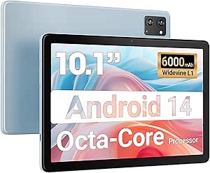 Tablet 10.1-inch Android 14 Tablet - 10GB RAM, 64GB + 256GB Expandable Storage, Octa-Core Processor, 8-Hour Battery, HD 800 x 1280 IPS Touchscreen, Wi-Fi 5 | Bluetooth 5.0, Dual Cameras - Light Grey