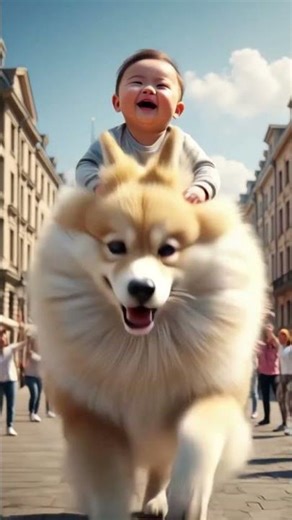 Giant Spitz Adventure: Baby Riding a Colossal Dog in Germany