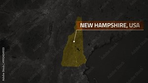 Map of New Hampshire, USA - Map Animation - New Hampshire GIS from World Map - Vox Map Style - State of USA - Infographic & Documentary Ready - 4K