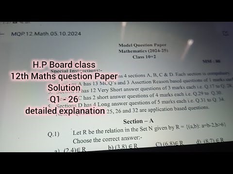H.P Board Class 12th Maths Model Question Paper Discussion Q1-Q26