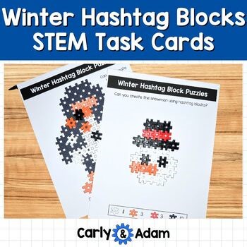 Winter Hashtag Block Activities STEM Task Cards Engineering