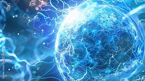 Electric Blue Orb: A mesmerizing blue orb pulses with electric energy, creating a dynamic and vibrant visual effect. The intricate network of glowing lines radiates from the orb's core, evoking a sen Stock Video