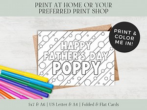 Father's Day Card for Poppy | Printable Coloring Poppy Card | Printable Fathers Day Card to Color | Printable Coloring Fathers Day Cards - Etsy
