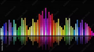 Music equalizer audio wave beat rhythm sound rainbow colorful red green yellow pink black multi color full hd 4k stock video footage download Stock Video
