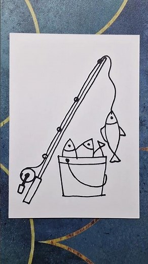fishing drawing, fish drawing, how to draw fishing rod