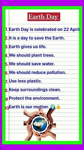 10 Lines On Earth Day in English || Essay On Earth Day || Earth Day Essay in English||Earth Day 2026