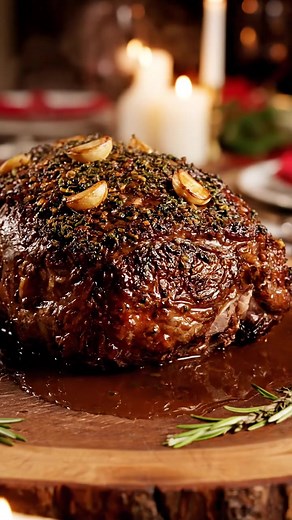Prime Rib Roast recipe 🥩 Ingredients (serves 6–8) 1 prime rib roast (about 2–3 kg / 5–7 lbs, bone-in preferred) 4 cloves garlic, minced 3 tbsp olive oil 2 tbsp kosher salt 1 tbsp black pepper 2 tsp fresh rosemary, chopped 2 tsp fresh thyme, chopped 1 tsp paprika (optional, for color) For the gravy (optional): 2 tbsp butter 2 tbsp flour 500 ml (2 cups) beef stock Pan drippings 🔥 Method Prepare the roast Pat the prime rib dry. Mix garlic, olive oil, salt, pepper, rosemary, thyme, and paprika int