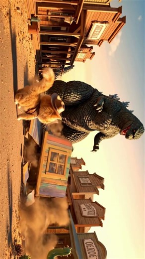 Cowboy Cat vs Godzilla Giant Monster Showdown Animation