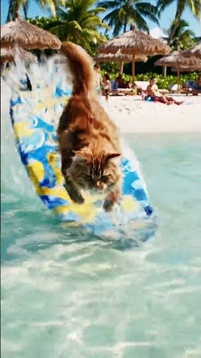 Cat Tries Surfing For The First Time!