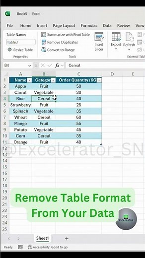 Remove Table Format in Excel Without Losing Data! Sirf 2 clicks aur table formatting gayab!