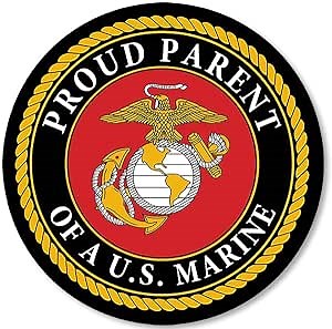 Round Proud Parent of A US Marine Sticker (dad mom Vinyl Decal United States Corps Logo (5 inch) USMC Licensed