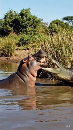 Hippo Attacks Crocodile on River Side 🦛🐊 | Shocking Wildlife Battle