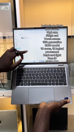 Dell latitude 7440 Intel core i5 16gb ram 512gb ssd Touch screen 13th generation 2024 model 10 cores, 12 logical processors Keyboard light Face ID N620,000 #laptop #delllatitude #dell #fyp #goviral