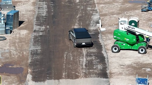 Tesla Cybertruck Utilizes 4-wheel Steering to Crab Walk Across a Construction Zone at Giga Texas