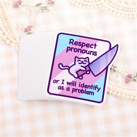 Funny Respect Pronouns Cat Meme Sticker - Trans Pride Vinyl Decal - Etsy