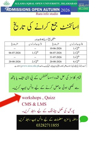 AIOU assignment last date 2026 spring matric inter and BA assignment jama krwany ki last dates AIOU