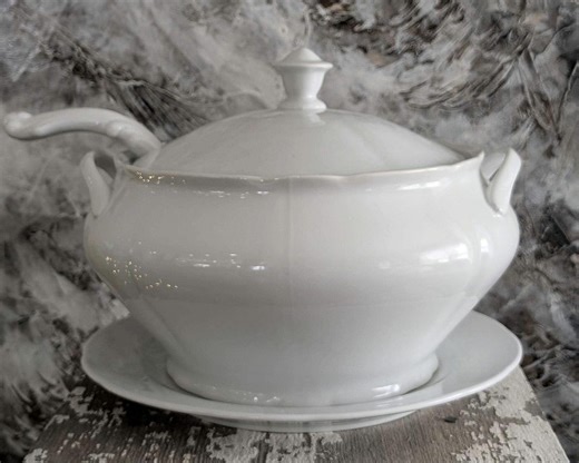 BIA Cordon Bleu White Ironstone Soup Tureen Set With Lid, Ladle, Underplate | Nordic Farmhouse Dish - Etsy