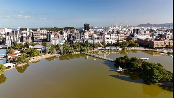 Fukuoka City, Kyushu, Japan – 4K Aerial Drone Footage of City Skyline, CBD, Ohori Park, Maizuru Park, Urban Lakes, Autumn Trees, Harbour, Port Area, Modern High-Rise Architecture, Houses and Apartment