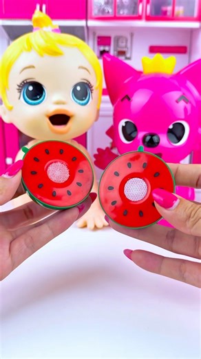 ASMR Unboxing Pinkfong & Minnie Mouse Watermelon Egg Toy, Satisfying Miniature Kitchen Set #shorts