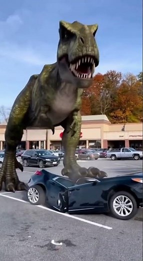 T-Rex stomps on a car until it is crushed! #funny #crush #car #ai