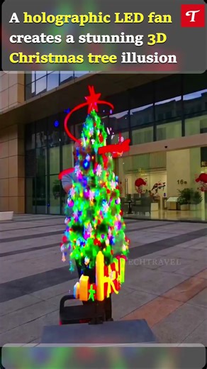 Holographic LED Fan Creates a Stunning 3D Christmas Tree Illusion #christmas #new ‪@techtravel2024‬