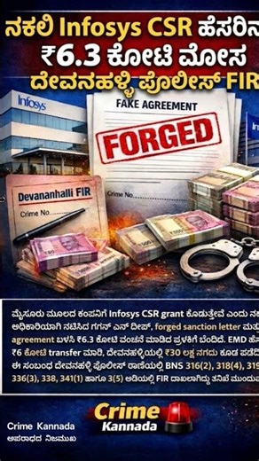 ನಕಲಿ Infosys CSR ಹೆಸರಿನಲ್ಲಿ ₹6.3 ಕೋಟಿ ಮೋಸ | ದೇವನಹಳ್ಳಿ ಪೊಲೀಸ್ FIR | Crime Kannada