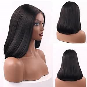 12" Glueless Long Bob Wig Human Hair, Upgraded 5x5 HD Lace Closure Wig 100% Raw Human Hair, No Chemical Process Odor-Free, Pre Plucked Pre Cut Wear n' Go Wig Pre Bleached Knots Natural Black