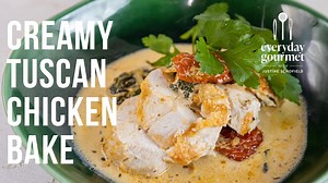 This week, the kitchen got even more delicious with Lorena Lys from Tefal joining Justine to cook up her Creamy Tuscan Chicken Bake. Also known as "Marry Me Chicken" because it's so good, your partner might just pop the question after one bite! 🤩💍 Give it a try. Find the recipe: https://everydaygourmet.tv/recipes/creamy-tuscan-chicken-bake | Everyday Gourmet